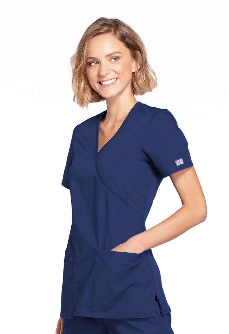 Cherokee womens Workwear Core Stretch Mock Wrap Shirt Medical Scrubs, Navy, X-Large US - Image 3